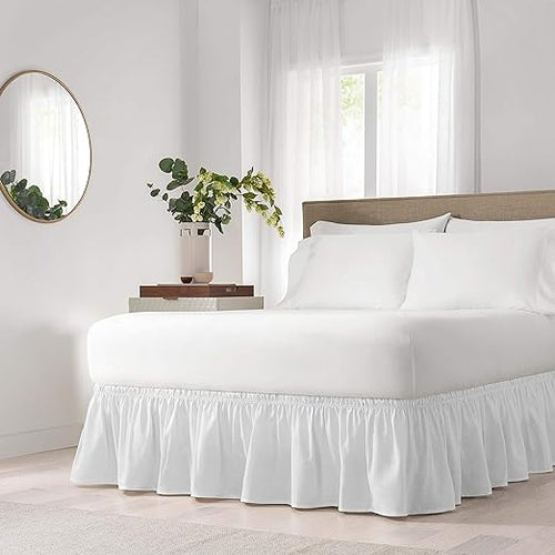 Elastic Wrap Around Bed Skirt, Easy On/Off Dust Ruffle (18-Inch Drop)